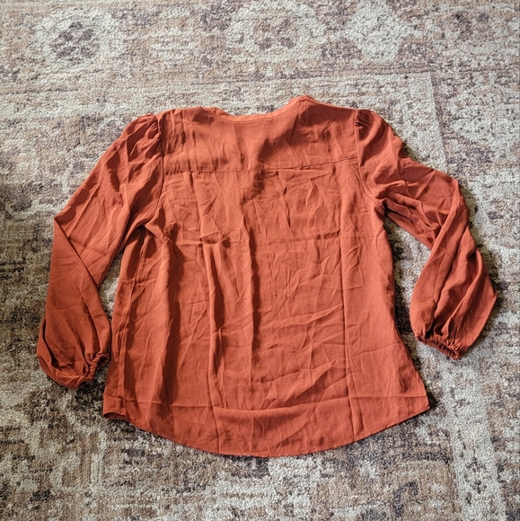 Nanette Lepore M Burnt Orange Rusty Blouse Button Business Dress Top - Picture 5 of 5